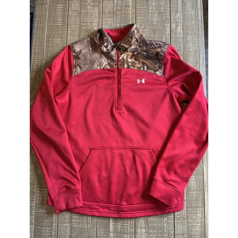 Under Armour Realtree Pullover Womens‎ Large Red Camo Cold Gear 1/4 Zip Fleece
